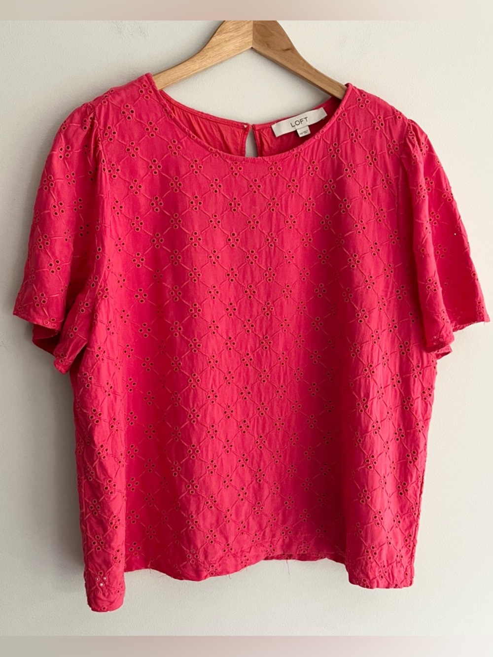 LOFT Pink Eyelet Short Sleeve Blouse
